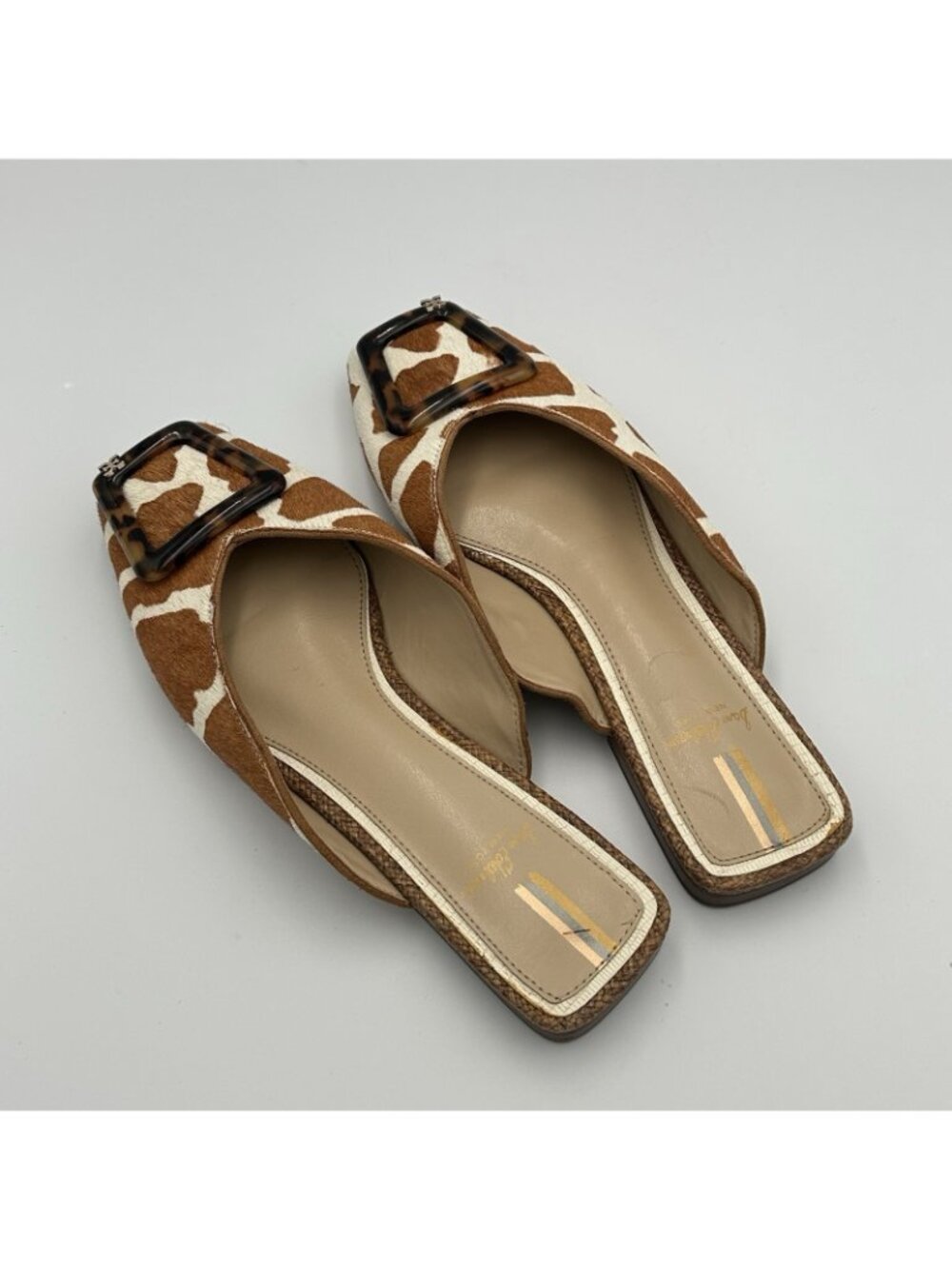 Sam Edelman Brown White Giraffe Print Slide Loafers with Buckle - Picture 2 of 10